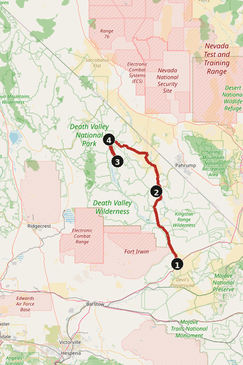 Map of Death Valley from Baker