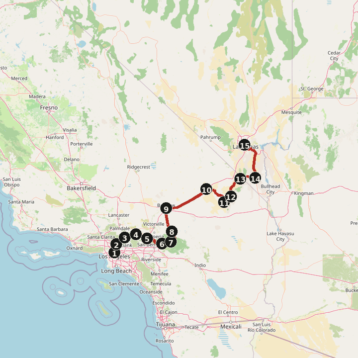 Map of Los Angeles to Las Vegas