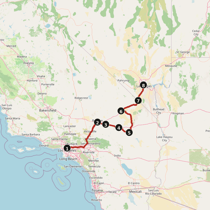 Map of Route 66 to Las Vegas