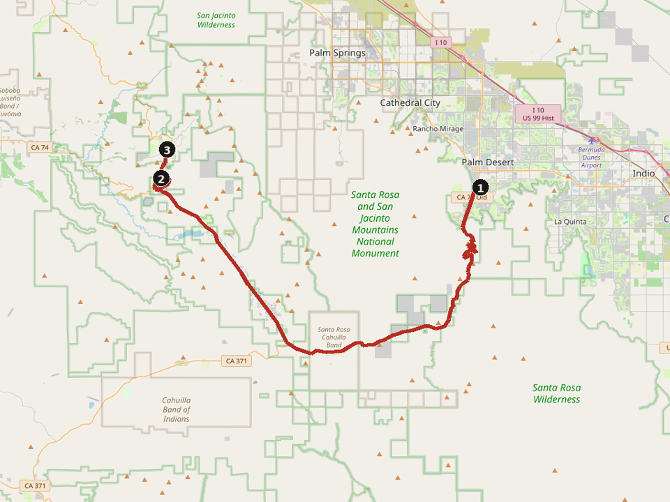 Map of Palms to Pines Highway