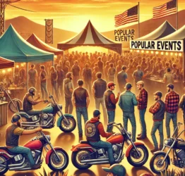 DALL·E 2024-12-26 19.55.53 - Create a realistic and engaging image for 'Popular Events.' The image should depict a group of diverse motorcyclists gathered at a lively outdoor even