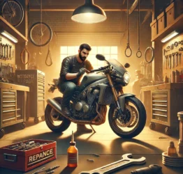 DALL·E 2024-12-26 19.55.58 - Create a realistic and engaging image for 'Motorcycle Repairs.' The image should show a mechanic in a well-lit garage working on a motorcycle, surroun